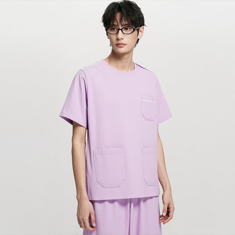 Dingshang Set scrubs medical, unisex, mâneci lungi, guler rotund, material elastic și uscat rapid (top + pantaloni), 90–95% spandex pe poliester