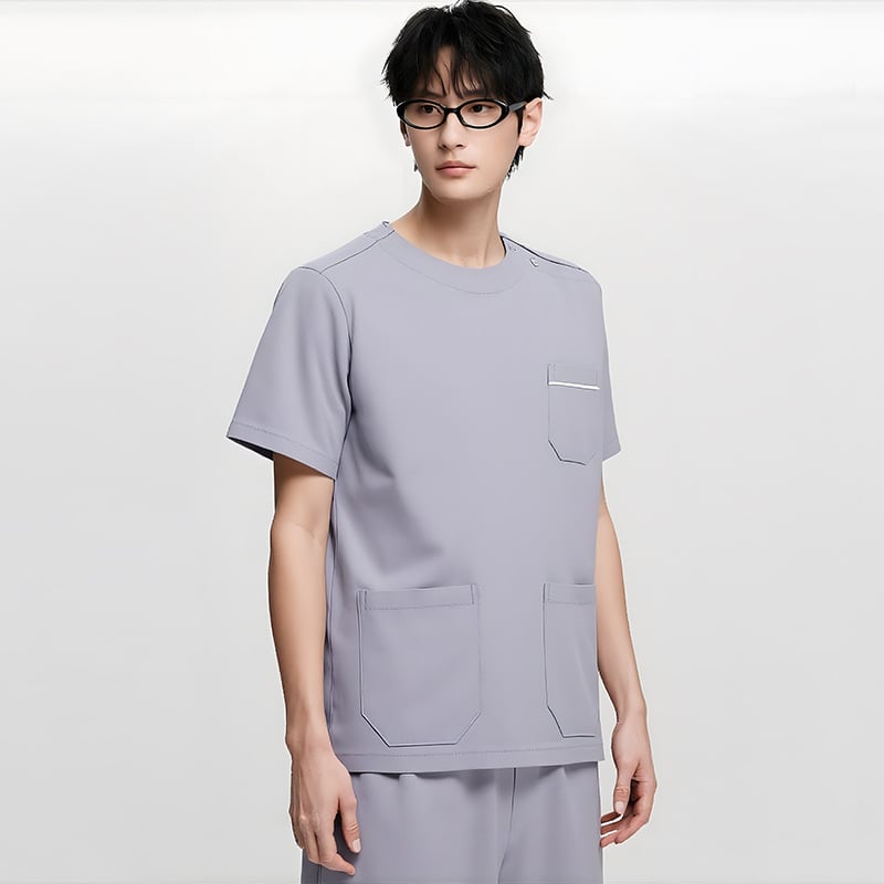 Dingshang Set scrubs medical, unisex, mâneci lungi, guler rotund, material elastic și uscat rapid (top + pantaloni), 90–95% spandex pe poliester