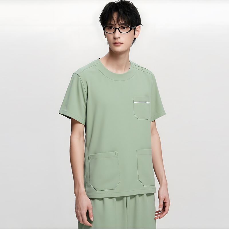 Dingshang Set scrubs medical, unisex, mâneci lungi, guler rotund, material elastic și uscat rapid (top + pantaloni), 90–95% spandex pe poliester