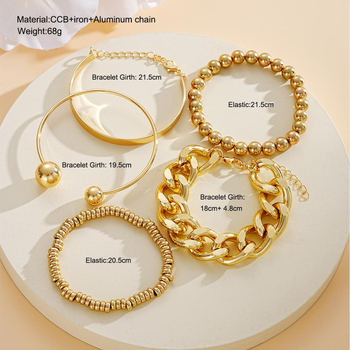 Set otvorenih narukvica, 5 kom, metal, elektroplatiranje, unisex, geometrijski dizajn
