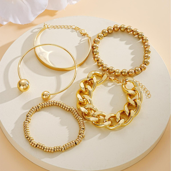 Set otvorenih narukvica, 5 kom, metal, elektroplatiranje, unisex, geometrijski dizajn