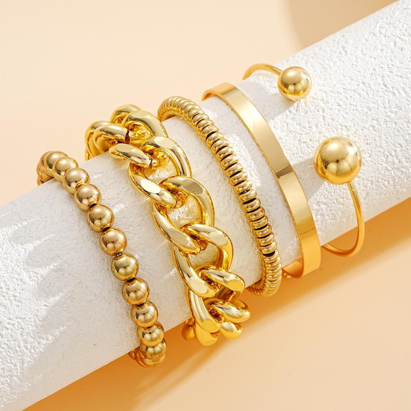 Set otvorenih narukvica, 5 kom, metal, elektroplatiranje, unisex, geometrijski dizajn