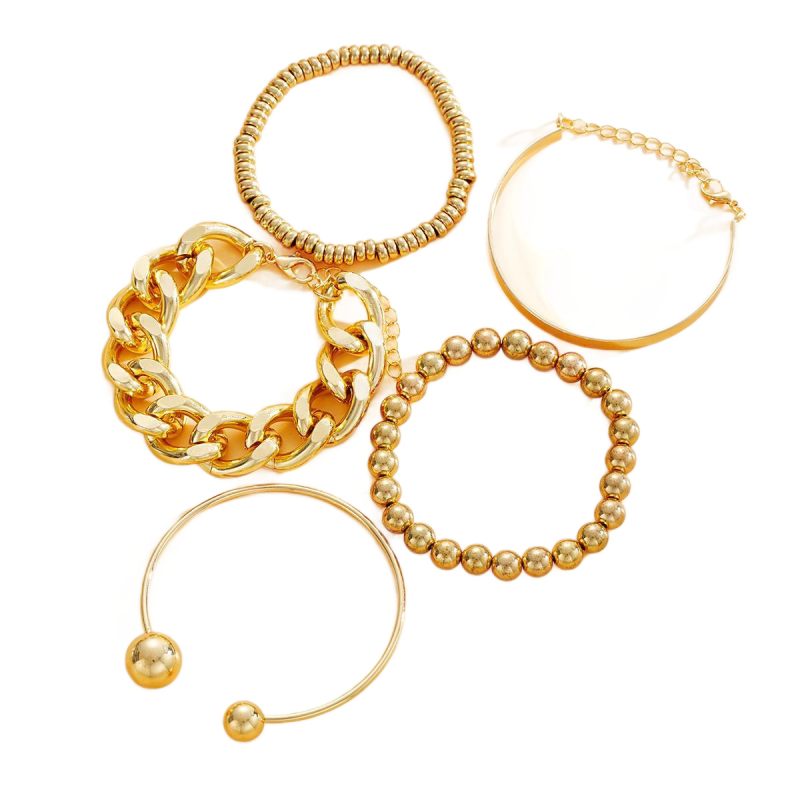 Set otvorenih narukvica, 5 kom, metal, elektroplatiranje, unisex, geometrijski dizajn