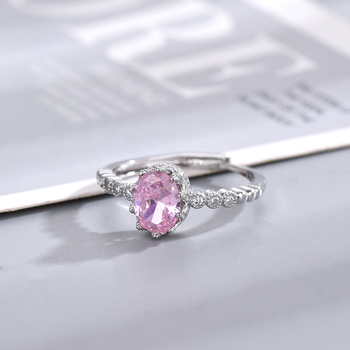 Ženski otvoreni prsten s krunom, ružičasti simulirani topaz, prinčevski stil, elegantan nakit