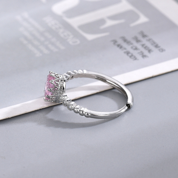 Ženski otvoreni prsten s krunom, ružičasti simulirani topaz, prinčevski stil, elegantan nakit