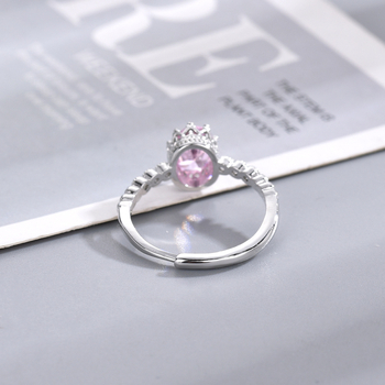 Ženski otvoreni prsten s krunom, ružičasti simulirani topaz, prinčevski stil, elegantan nakit