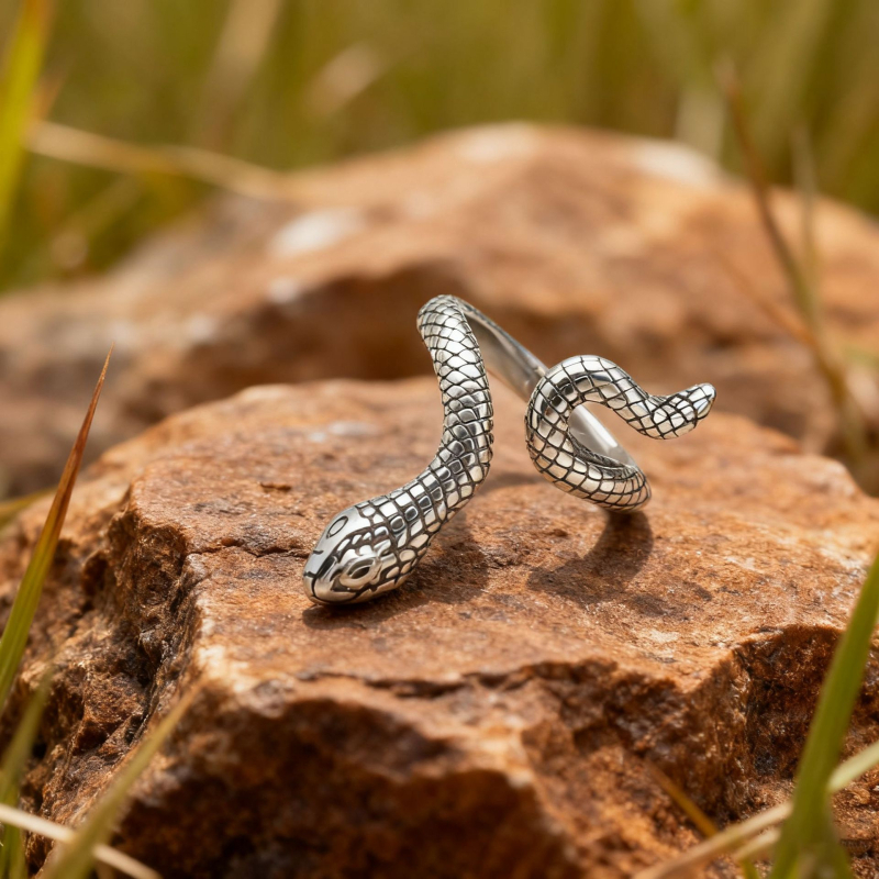 Inel în formă de șarpe - unisex - oțel titan și oțel inoxidabil 316L - electroplacare - design retro de nișă, de înaltă clasă - lansare iarnă 2025