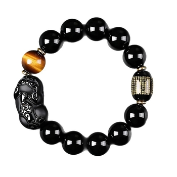 Brățară Pixiu din obsidian cu mărgele, unisex, lustruită, brand Lucky bead, pentru anul nașterii