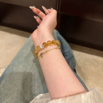 Brățară din citrin cristal, formă romb, lucrată manual, 18 mărgele, accesorii feminine în stilul nou chinezesc