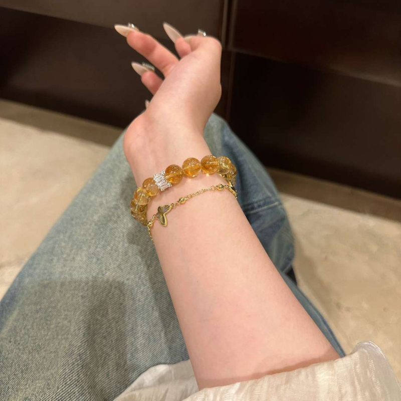 Brățară din citrin cristal, formă romb, lucrată manual, 18 mărgele, accesorii feminine în stilul nou chinezesc