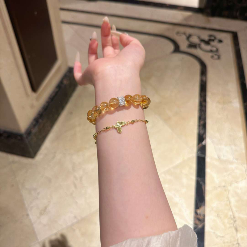 Brățară din citrin cristal, formă romb, lucrată manual, 18 mărgele, accesorii feminine în stilul nou chinezesc