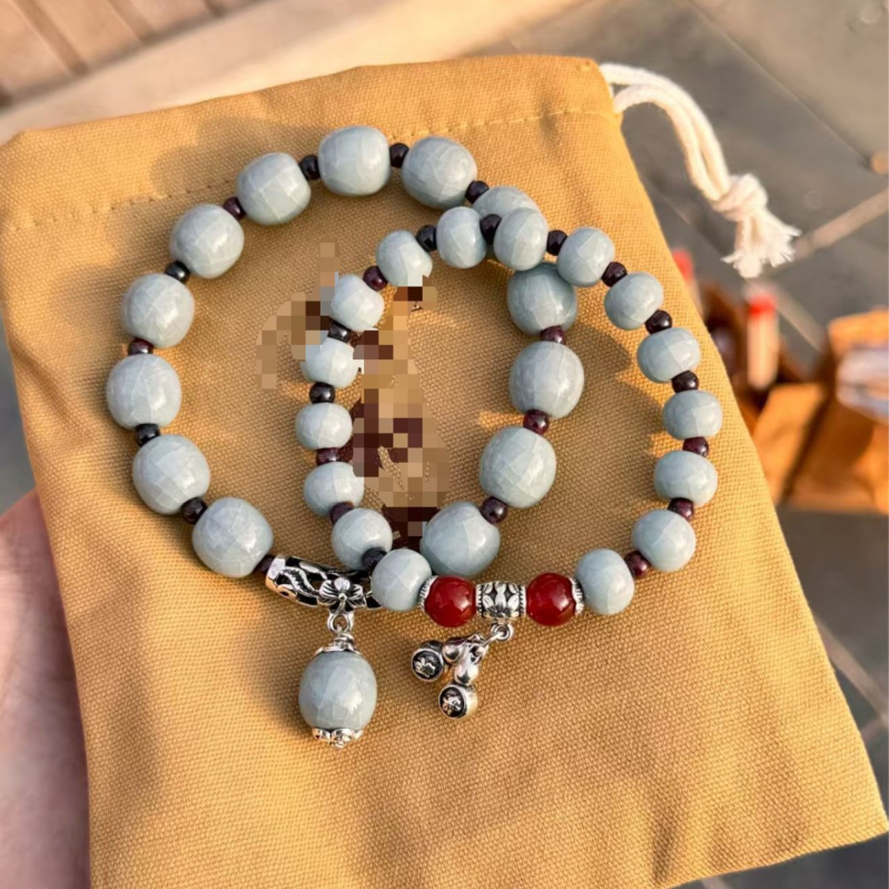 Narukvica perle – Ru porcelan, ručno izrađene, okrugle keramičke perle, kineski stil, unisex