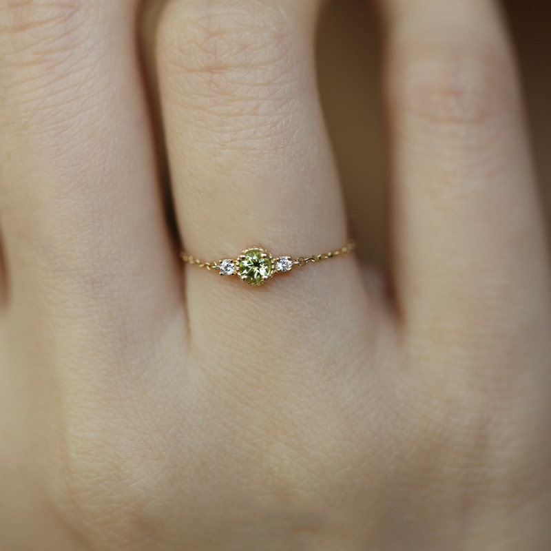 S925 srebrni prsten za žene – Jasmine Olive, podesivi lanac, japanski minimalistički stil, vrhunski nakit