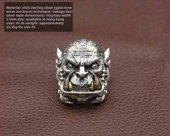 Meeste Warcraft sõrm Thai hõbedast, ilma sissepanekuteta