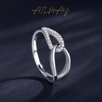 Ailmay prsten od srebra 925 za žene – šuplji križ s mikro ugradnjom, otvoreni dizajn