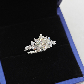 S925 srebrni prsten s moissanitom za žene, 2 karata, kvadratni Princess rez 7x7, elegantan dar