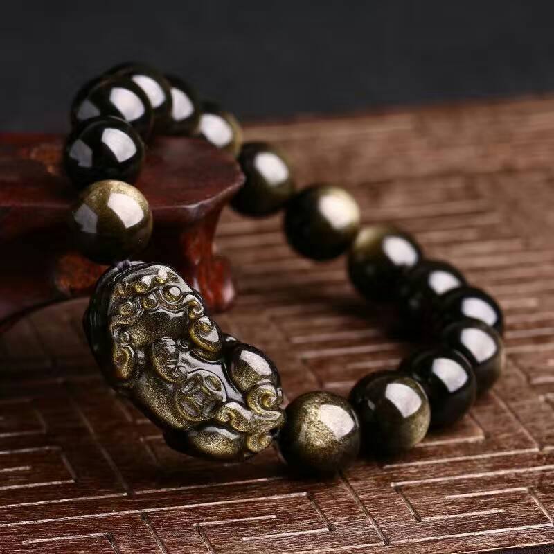 Narukvica od obsidijana High Crystal – polirana, unisex, minimalistički stil, motivi životinja/zodijak