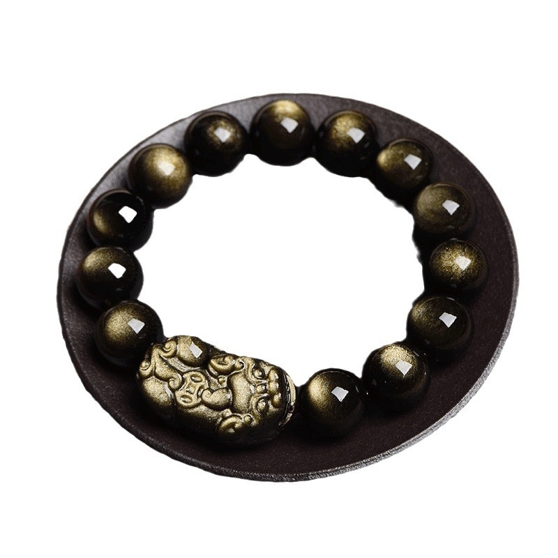 Narukvica od obsidijana High Crystal – polirana, unisex, minimalistički stil, motivi životinja/zodijak