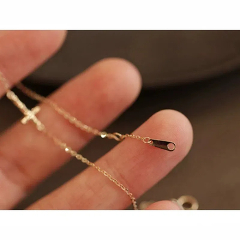 Brățară din argint 925 placată cu aur 14K, cu un mini-cruciu pentru femei – subțire, geometric, bijuterii de mână