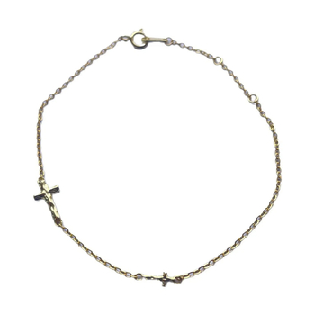 Brățară din argint 925 placată cu aur 14K, cu un mini-cruciu pentru femei – subțire, geometric, bijuterii de mână