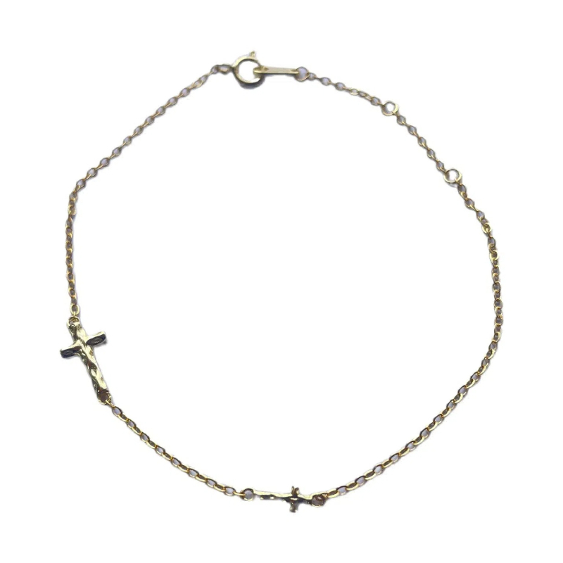 Brățară din argint 925 placată cu aur 14K, cu un mini-cruciu pentru femei – subțire, geometric, bijuterii de mână