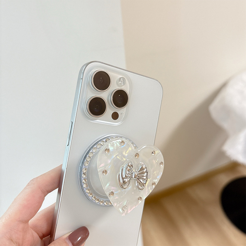 Držač za telefon s rhinestone mašnicom i jastučićem zraka – materijal smola, jednostavan dizajn, MagSafe-kompatibilan, stolni držač
