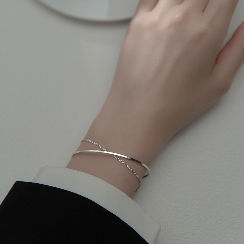 Nalan S925 srebrna dvostruka lancana narukvica za žene, ljetni jednostavni stil japansko-korejski dizajn, model S3565