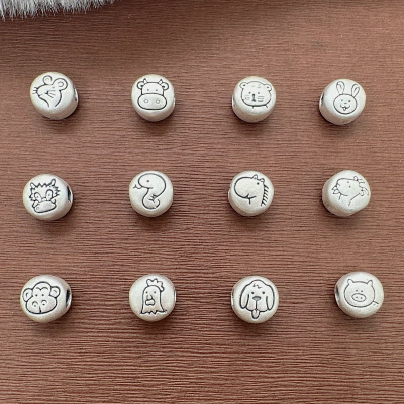 DIY dodaci za nakit - 3D srebrne zodijakalne razdjelne perle za narukvicu, ručna izrada, 99% srebro, Proljeće 2024, Silver Master Goldsmith