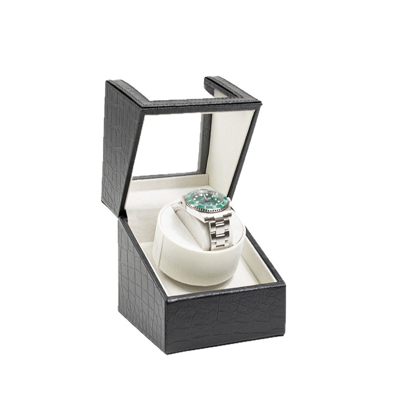 Elektrický otočný stojan na hodinky s koženou textúrou krokodílieho vzoru, jednokanálový, krabica 50 kusov