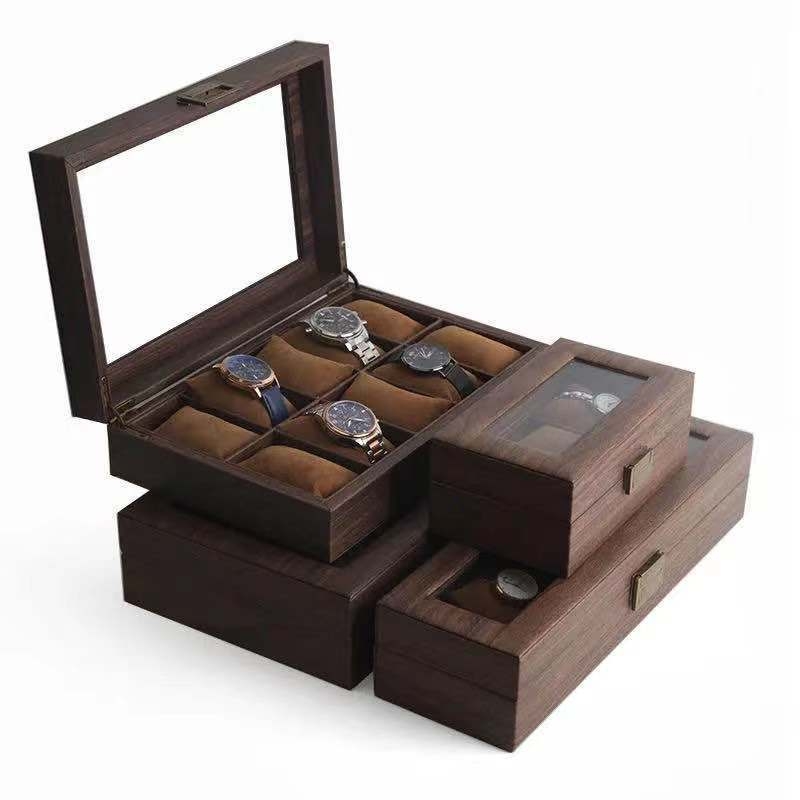 Lingxuan Jewelry kutija za sate i nakit s drvenim uzorkom, izložbena kutija s 6/10/12 pretinaca