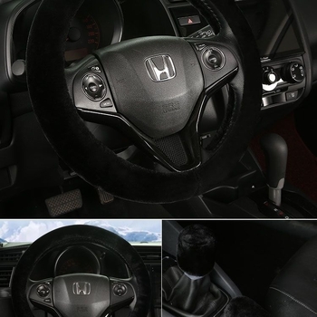 Set de trei piese acoperire volan velur iarnă — Potrivire universală, Antiderapant, Include acoperire volan, acoperire levier viteze, acoperire frână de mână