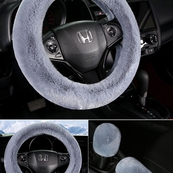 Set de trei piese acoperire volan velur iarnă — Potrivire universală, Antiderapant, Include acoperire volan, acoperire levier viteze, acoperire frână de mână