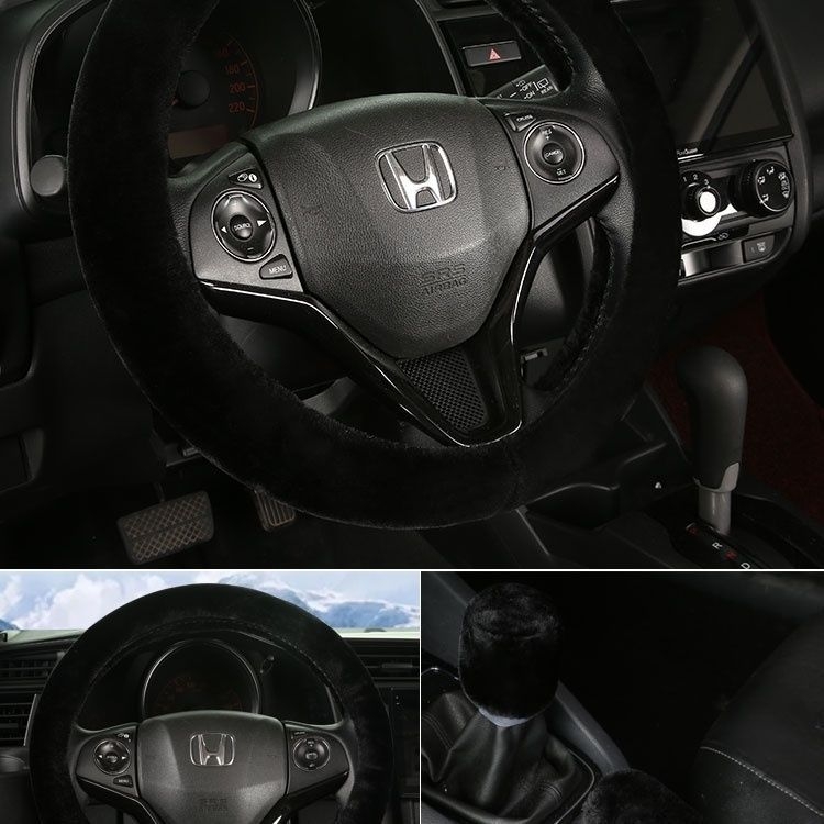 Set de trei piese acoperire volan velur iarnă — Potrivire universală, Antiderapant, Include acoperire volan, acoperire levier viteze, acoperire frână de mână