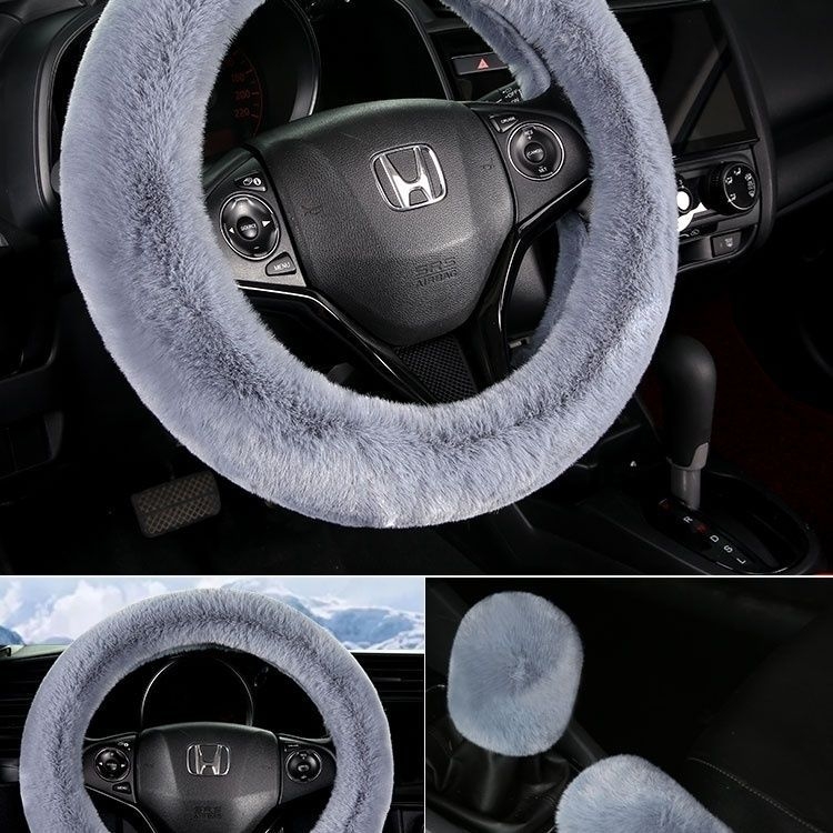 Set de trei piese acoperire volan velur iarnă — Potrivire universală, Antiderapant, Include acoperire volan, acoperire levier viteze, acoperire frână de mână