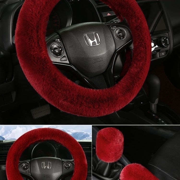 Set de trei piese acoperire volan velur iarnă — Potrivire universală, Antiderapant, Include acoperire volan, acoperire levier viteze, acoperire frână de mână