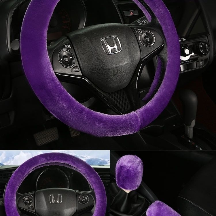 Set de trei piese acoperire volan velur iarnă — Potrivire universală, Antiderapant, Include acoperire volan, acoperire levier viteze, acoperire frână de mână