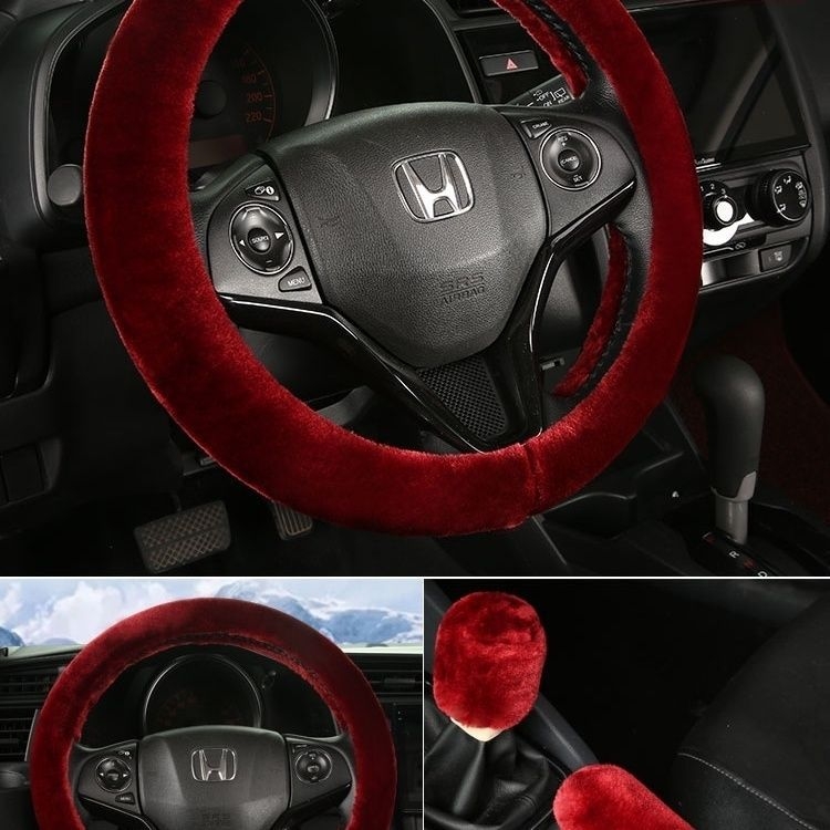 Set de trei piese acoperire volan velur iarnă — Potrivire universală, Antiderapant, Include acoperire volan, acoperire levier viteze, acoperire frână de mână