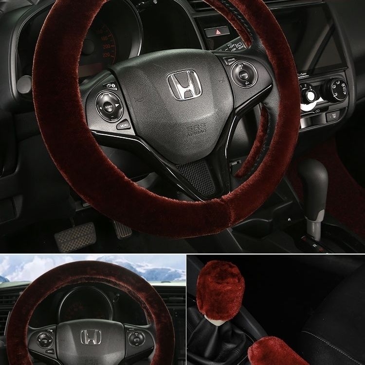 Set de trei piese acoperire volan velur iarnă — Potrivire universală, Antiderapant, Include acoperire volan, acoperire levier viteze, acoperire frână de mână