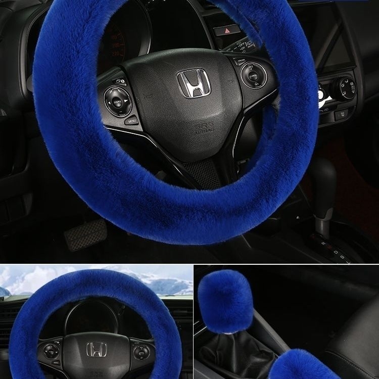 Set de trei piese acoperire volan velur iarnă — Potrivire universală, Antiderapant, Include acoperire volan, acoperire levier viteze, acoperire frână de mână