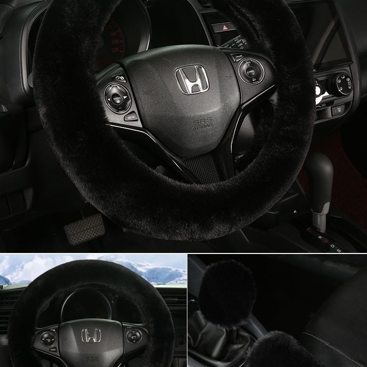 Set de trei piese acoperire volan velur iarnă — Potrivire universală, Antiderapant, Include acoperire volan, acoperire levier viteze, acoperire frână de mână