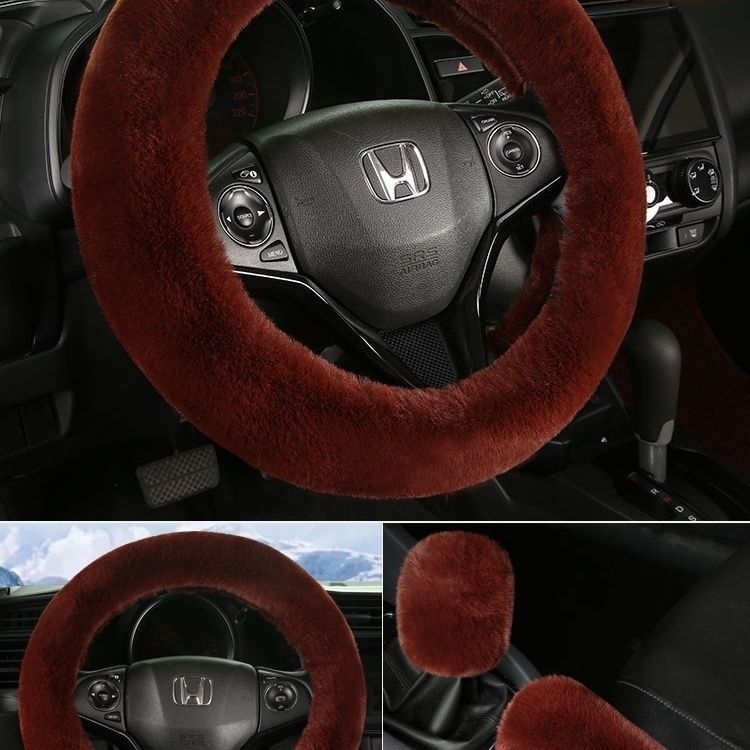 Set de trei piese acoperire volan velur iarnă — Potrivire universală, Antiderapant, Include acoperire volan, acoperire levier viteze, acoperire frână de mână