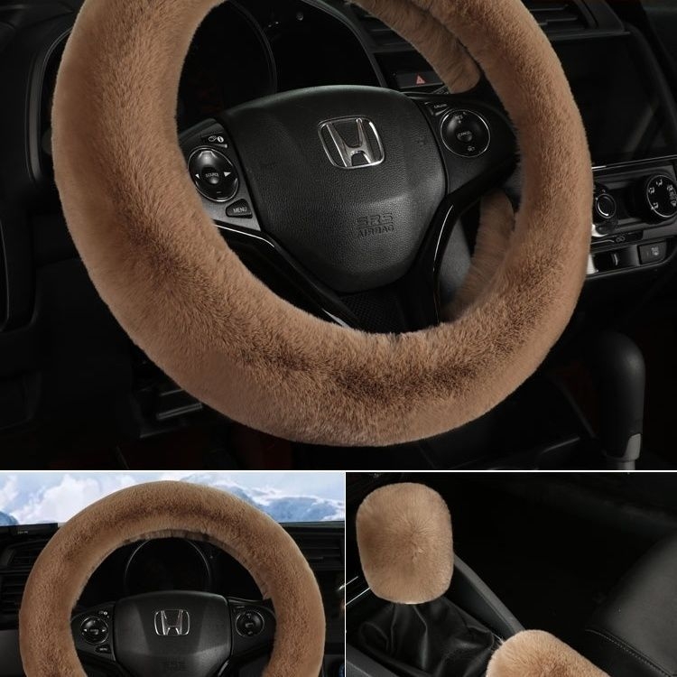 Set de trei piese acoperire volan velur iarnă — Potrivire universală, Antiderapant, Include acoperire volan, acoperire levier viteze, acoperire frână de mână