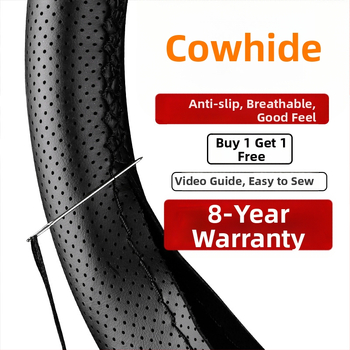 Husă de volan cusută manual - Piele de vițel din primul strat, absorbantă la transpirație, respirabilă, antiderapantă