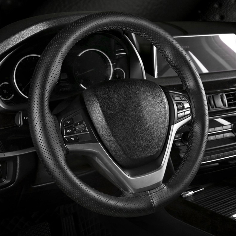 Husă de volan cusută manual - Piele de vițel din primul strat, absorbantă la transpirație, respirabilă, antiderapantă