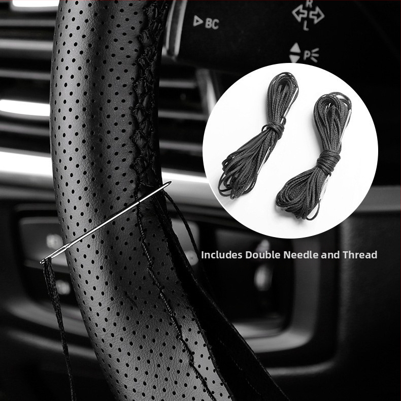 Husă de volan cusută manual - Piele de vițel din primul strat, absorbantă la transpirație, respirabilă, antiderapantă