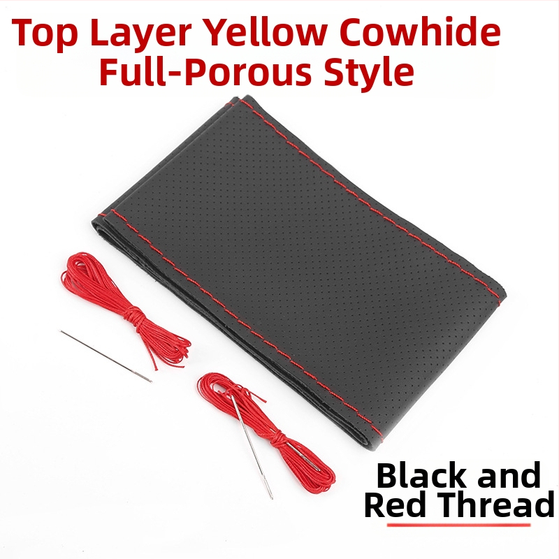 Husă de volan cusută manual - Piele de vițel din primul strat, absorbantă la transpirație, respirabilă, antiderapantă