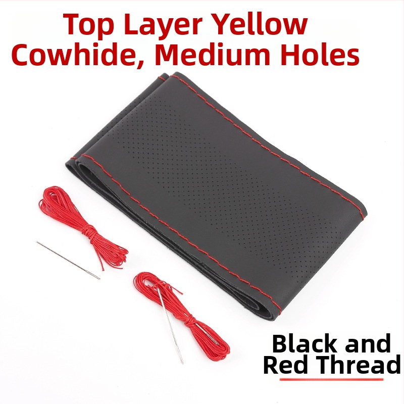 Husă de volan cusută manual - Piele de vițel din primul strat, absorbantă la transpirație, respirabilă, antiderapantă