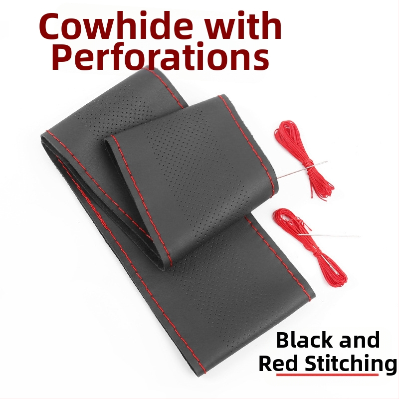 Husă de volan cusută manual - Piele de vițel din primul strat, absorbantă la transpirație, respirabilă, antiderapantă