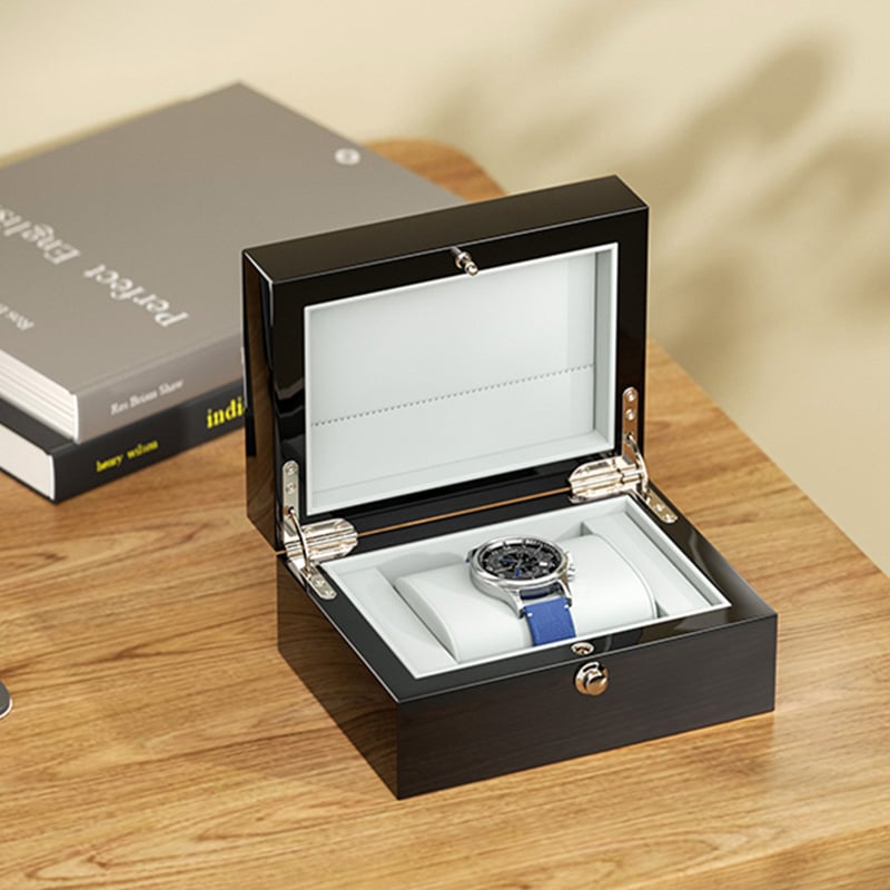 Drvena kutija za satove s preklopnim poklopcem, lakirani završetak, kutija za nakit, okruglo zaključavanje, prilagodljivo