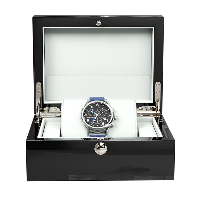 Drvena kutija za satove s preklopnim poklopcem, lakirani završetak, kutija za nakit, okruglo zaključavanje, prilagodljivo